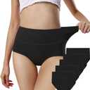 ANNYISON Womens Underwear, Soft Cotton High Waist Breathable Solid Color Briefs Panties for Women (X-Large, 5 Pack in 5 Black Colors)