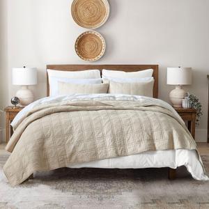 HORIMOTE HOME 100% Cotton Quilt Twin Size Beige Bedspread, Pre-Washed 2-Piece Cozy Lightweight Stitching Decorative Bedding Cover Coverlet Set with 1 Sham in Geometric Pattern for All Season