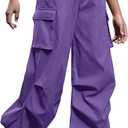 OYOANGLE Girl's Y2K Cargo Pants Elastic Waist Jogger Pants Trousers with Pocket (11-12Y, Purple)