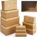 Sparkle and Bash Set of 10 Nesting Gift Boxes with Lids, Cardboard Box with Gold Foil Star Designs (10 Sizes)