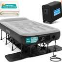 SereneLife (Twin) EZ Bed Luxe Air Mattress with Frame and Rolling Case - Luxury Series with Bonus Memory Foam Cover, Constant Comfort Pressure Maintaining Pump, Built-in Headrest, Wall Plug AC