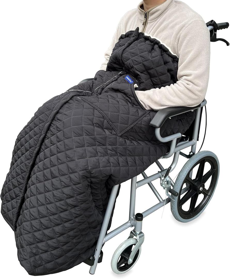 Wheelchair Blanket - Outdoor Lap Blanket with 2 Pockets for Hands - Waterproof and Windproof Foot & Leg Pocket Blanket - Thick Warm Fleece Lined Knee Blanket for Wheelchair, Recliner & Chair (XL)