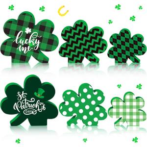 3 Pieces St. Patrick's Day Shamrock Wooden Signs Reversible Tray Decor Home Decor Double Side Shamrock Themed Printed Freestanding Table Decor for St. Patrick's Day Party Home (Cute Style)