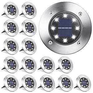LYHOPE Solar Ground Lights Outdoor, 13 Pack 8 LED Solar Disk Lights Waterproof Garden In-ground Pathway Light Landscape Lighting for Lawn,Yard,Deck,Patio,Walkway (White)