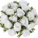 White Cemetery Flowers - 18 Silk Rose for Grave Decorations-Outdoor Memorial Grave Flowers for Cemetery