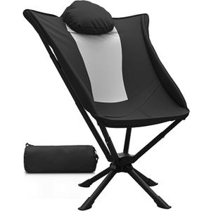 East Oak Swivel Camping Chair  High-Back Portable Folding Chair with Pillow, Sets Up in Seconds, Supports Up to 350 lbs, Compact Lightweight Backpacking Chair for Hiking, Beach, and Sports Events