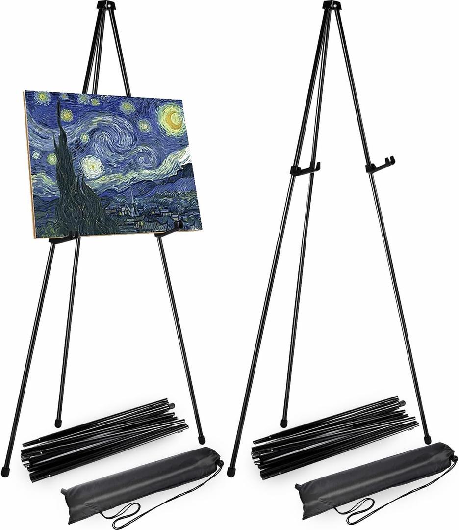 CertBuy 2 Pack Easel for Signs, 63 Inch Picture Stands for Display, Black Easel Stand for Wedding Sign & Poster, Steel Folding Easel for Wedding Painting Pictures, Arts & Crafts Easels