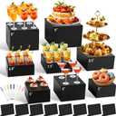 8Pcs Black Acrylic Buffet Risers with Mini Sign and Marker, Food Display Risers for Party Catering Dessert Jewelry, Acrylic Cube Nesting Boxes with Hollow Bottoms(9" 8.5" 8" 7.5" 6.8" 6" 5" 5")