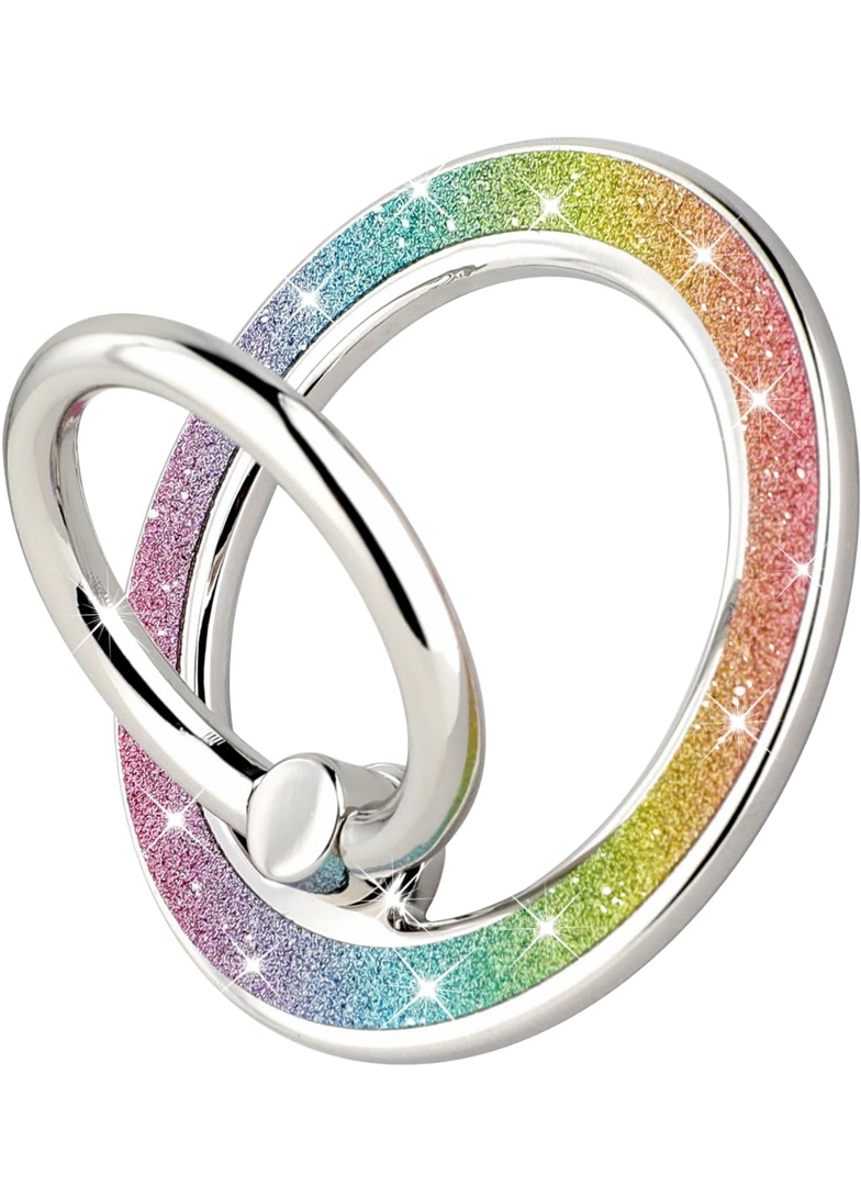 Ring Holder Compatible with Magsafe, Magnetic Cell Phone Glitter Bling Ring Stand Metal Kickstand for Phones and Cases- Glitter Gradient Rainbow