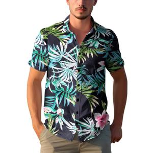 Yoimira Mens Hawaiian Shirts Short Sleeve,Print Mens Casual Button Down Floral Summer Beach Shirt (XXXL)