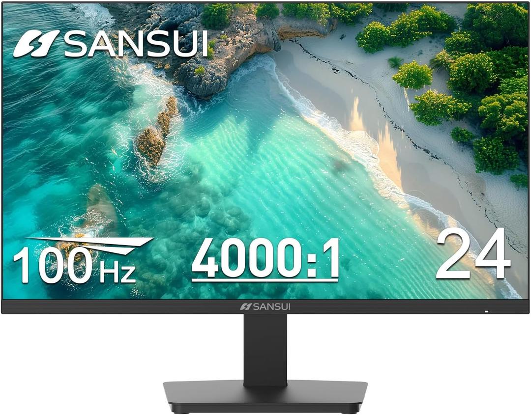 SANSUI Monitor 24 inch 100Hz Computer Monitor FHD 1080P PC MonitorHDMIFreeSyncHDREarphone Jack Ergonomic Tilt for Home and Office (Black)
