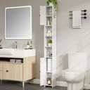 RRX Tall Slim Bathroom Storage Cabinet,7.87''L*7.87''W*67''H (Milky White) | Adjustable Shelves with 2 Doors, Narrow Cabinet with Anti-Tip for Toilet Paper Corner, Small Spaces, Kitchen, Bathroom