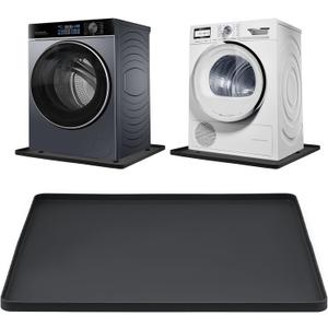 Washing Machine Drip Pan, 27 x 27 Inch Washer Drain Pan, Prevent Water Leakage and Protect Floor, Non-Slip & Anti-Vibration Silicone Mat with Raised Edge, Multi-function Soft Foldable Waterproof Mat (Black)