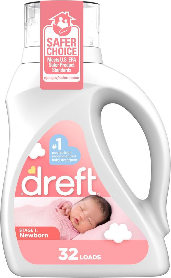 2 Packs of Dreft Stage 1 Newborn Baby Liquid Laundry Detergent, Gentle on Sensitive Skin, HE Compatible, 32 loads