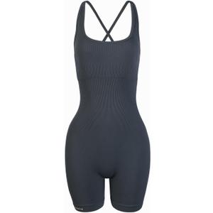 AUROLA Strapy Romper for Women Workout Yoga Gym Seamless One Piece Jumpsuit Tummy Control Padded Sports Bra (Small, Dark Grey)