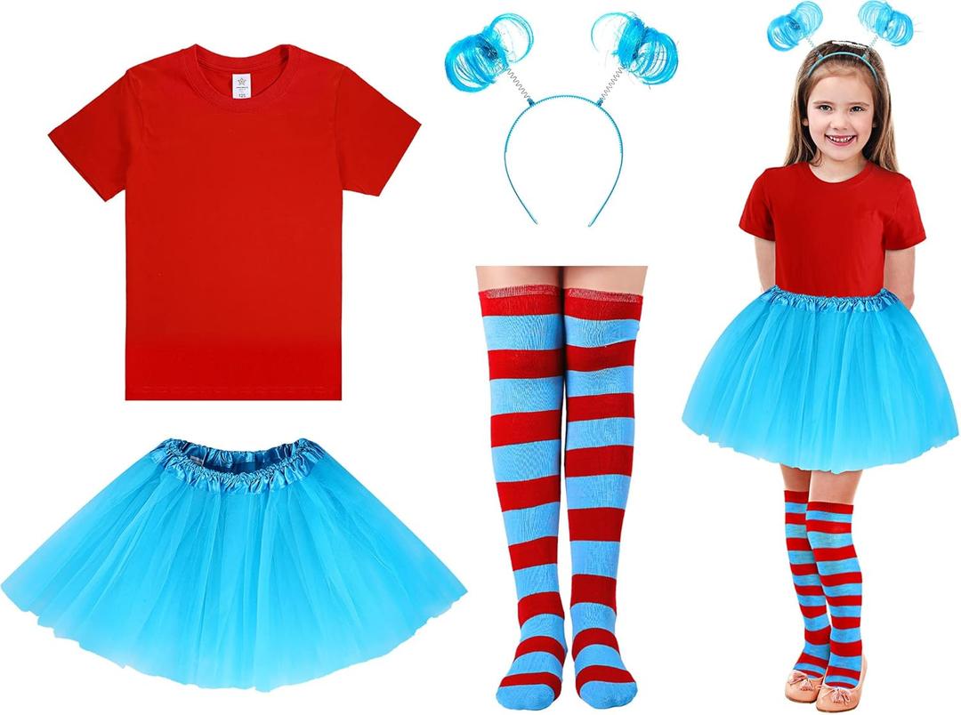 Lenwen Halloween Tulle Tutu Costume Accessories Set, T Shirt Striped Thigh High Socks Tutu Skirt for Halloween Costume (110 cm)