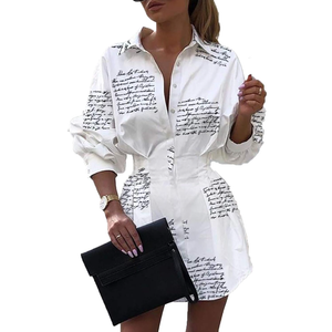 Sexy Mini Shirt Dress for Women - Casual Button Down Blouse Long Sleeve V Neck Belted Shirts Blouse Top Short Dress, XL