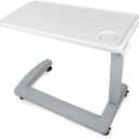 Vaunn Medical Pneumatic Adjustable Overbed Exam Bedside Table with Wheels (Hospital and Home Use), New Tabletop, Light Gray