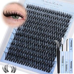 Flora Lash Clusters Kit Wispy Eyelash Clusters 10-18mm DIY Lash Extension Kit D-Curl Individual Lashes Eyelash Extension Kit with Thin Band Lashes Cluster Lash Bond and Seal Lash Tweezers by WTVANE
