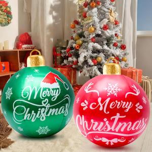 2 Pcs 24-Inch Christmas Ornaments, Large Flocked PVC Decorative Balls Christmas Themed Party Ornaments for Lawn, Garden, Patio and Indoor Decor (Red, Green)