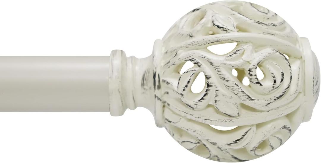 1 Inch Curtain Rod For Windows 28 to 48 Inches, Heavy-Duty Adjustable Decorative Curtain Rod With Rattan Leaf Hollow Finials For Bedroom And Living Room White