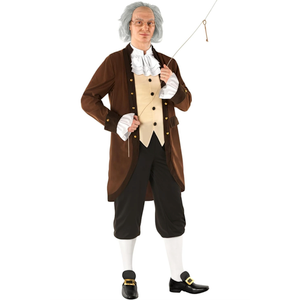 Morph Benjamin Franklin Costume With Wig Founding Fathers Costume Adult Colonial Outfit Men Ben Franklin Outfit Men, XXXL