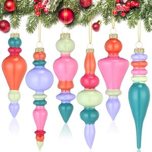 Soaoo 6 Pcs 6.3 Inch Pastel Color Mercury Glass Finial Christmas Ornaments Hanging Christmas Finials Glass Ornaments Assorted Mercury Decor for Xmas Tree Vintage Holiday Decoration(Classic)