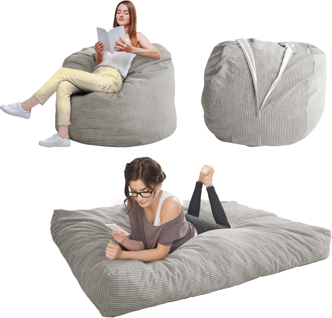 MAXYOYO Giant Bean Bag Chair Bed for Adults, Convertible Beanbag Folds from Lazy Chair to Floor Mattress Bed, Large Floor Sofa Couch, Big Sofa Bed, High-Density Foam Filling, Machine Washable, Twin