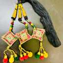 Women Patiala Shahi Handmade Paranda/Parandi Traditional Hair Accessory Braid Tassles/Hair Extension/Choti (Black with Golden Color Hangings), For Indian Wedding