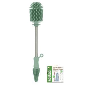 haakaa Cleaning Brush Silicone Bottle Brush Double-Ended Soft Silicone Bristles for Breast Pumps, Breast Milk Collectors, Baby Bottles, Teats, Breastmilk Storage Bags, Pea Green-1pk (1 Piece Set)