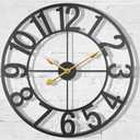 Large Outdoor Clock, Patio Decorative Wall Clock Silent Non Ticking Battery Operated, 24 Inch Modern Black Metal Clock for Pool Area, Living Room, Farmhouse, Kitchen