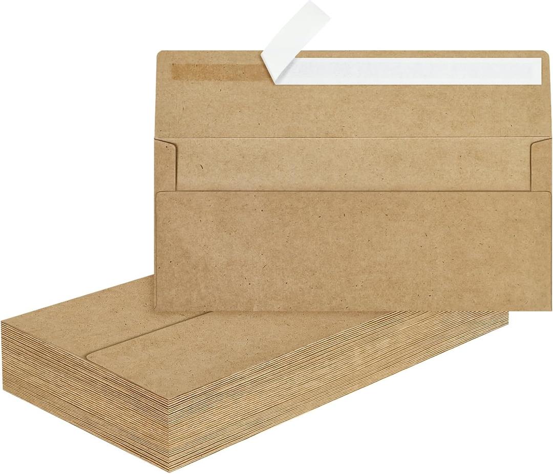 50Pcs #10 Kraft Envelopes Letter Size Windowless Self Seal Security