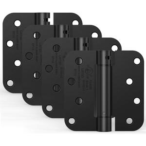 4 Pack Self Closing Door Hinges, 4 Inch Spring Loaded Door Hinges, Adjustable Tension with 5/8'' Radius Corners, for Garage, Front, Back Doors, Left and Right Hand, UL Listed, Gloss Black 4 Pack Self Closing Door Hinges, 4 Inch Spring Loaded Door Hinges, Adjustable Tension with 5/8'' Radius Corners, for Garage, Front, Back Doors, Left and Right Hand, UL Listed, Gloss Black
