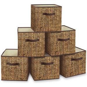 homyfort 12x12 Cube Storage Bins - Fabric Cubby Bins with Dual Handles, Collapsible Storage Organizer for Shelf, Closet, Nursery, Set of 6 PRINTING instead of Rattan Weaving (12inch)