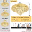 Modern Crystal Chandeliers for Dining Room LED Light Fixture Close to Ceiling Chandelier Flush Mount Ceiling Light Dimmable Lamp with Remote for Living Room Bedroom Hallway