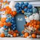 Fall Balloon Arch Kit, Double Stuffed Burnt Orange Blue White Balloon Garland Different Sizes for Fall Autumn Pumpkin Thanksgiving Birthday Baby Shower Bridal Wedding Party Decor