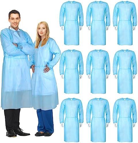 Xuhal 150 Pack Disposable Isolation Gowns PPE Gowns Disposable Bulk Fully Closed Double Tie Back Elastic Cuffs for Home Isolation, Labs, Dental, Beauty Agencies, Tattoo Practices, Unisex (Blue)