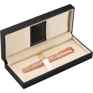 Penneed Rollerball Pen Liquid Ink Pens for Women Luxury Box Gel Pen Black Ink Fancy Pen Refillable for Executive, Office, Professional, Birthday Gift G5 (Rose Gold)