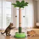 40" Tall Cat Scratching Post, Scratching Posts for Indoor Cats Adults and Kittens with Rotating Hanging Ball, Interactive Cat Puzzle Toy and Spring Cat Treat Dispenser, Palm Tree Scratch Post for Cats