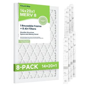 Future Way 14x20x1 Air Filters, 8-Pack with Reusable Frame, MERV 8, MPR 700 AC Furnace Filters, Space Saving & Cost-effective