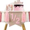 1/2 Birthday Girl Pink Half Birthday Decorations High Chair Banner Tassel Wood Bead Garland6 Months Decorations