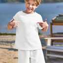 Haloumoning Boys 2 Piece Summer Outfits Short Sleeve Tshirts and Elastic Waist Shorts Casual Texture Sets (White, 9-10y)