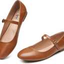 Trary Mary Jane Ballet Flats, Black Flats for Women, Ankle Strap Dressy Comfortable Flats (7, Brown)