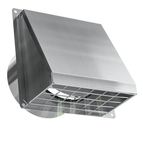 Dryer Vent Cover Outside 6 Inch Wall Vent with Removable Mesh -304 Stainless Steel Exhaust Vent Cover Rubber Cushioned Non Return Flap, Sliver