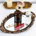 Tstarer Vintage Decorative Gold Framed Mirror, Wall Hanging Mirrors & Tabletop Tray for Bedroom Living Room Dresser Decor, Oval- 9.6" W x 14.3" L (Bronze)