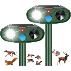 2Pack 2026 Solar Ultrasonic Animal Repellent Outdoor Cat Repellent Devices with Motion Detection&Flash Light Squirrel Rabbit Dog Cat Deterrent,Keep Rodent Chipmunk Raccoon Deer Away for Yard Garden