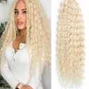 Curly Braiding Hair 300g,Platinum Blonde Ocean Wave Crochet Hair Extensions for Women,Long Synthetic Loose Deep Wave Wavy Twist Hair for Boho Braids