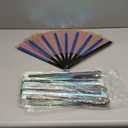 6 Pcs Large Folding Fan for Line Dancing 13" Big Holographic Rave Handheld Popping Clapping Fans Boots on the Ground Fan for Women(Pink)