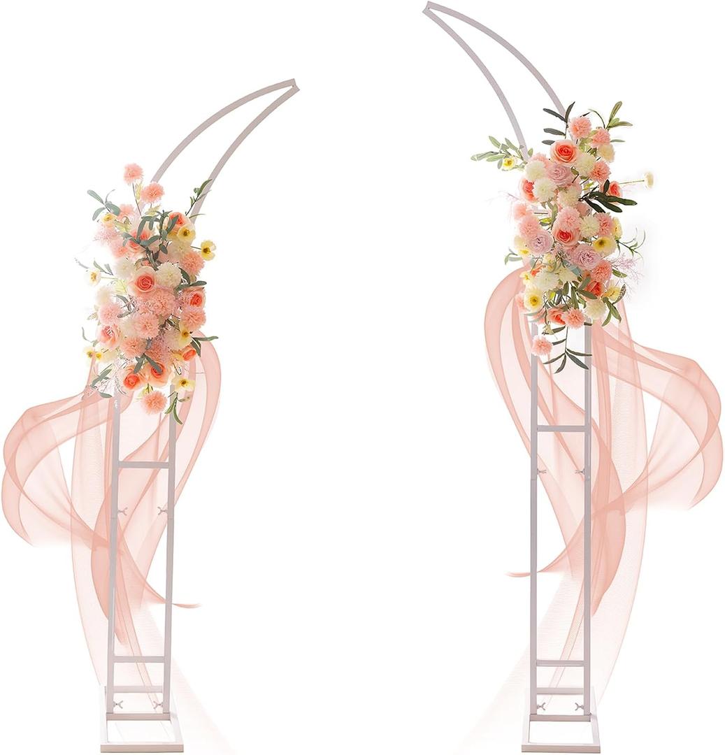 2pcs Large Wedding Arch with Base Flower Stand Arch Bracket Stand Backdrop Stand for Wedding Party Elegant Decorations & Garden Climbing Plants Vines, 8.2&6.9 FT-White