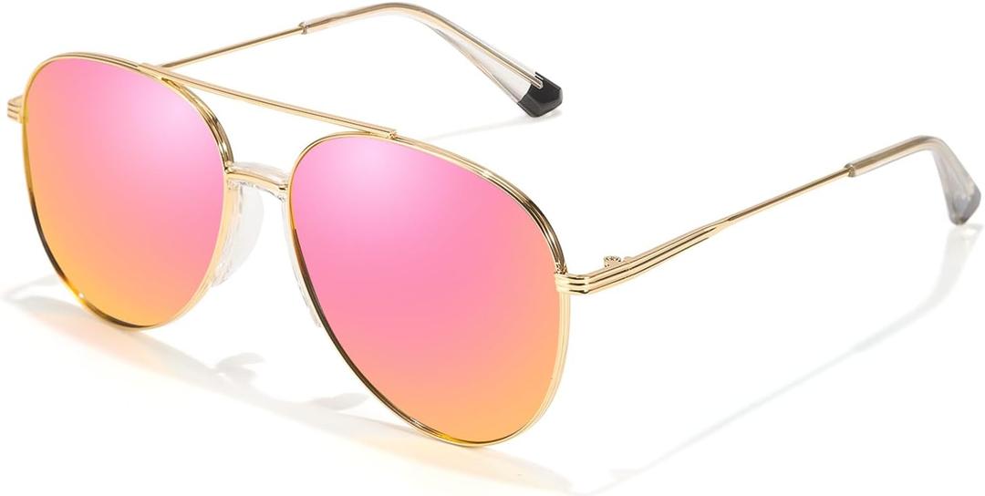 SODQW Tangle Free Aviator Sunglasses for Women Polarized Lens | 99.99% UV Protection, Mirrored Lens, Hair-Safe No-Snag, Gold Frame, Fashion Trendy 2026, Driving Beach Shades